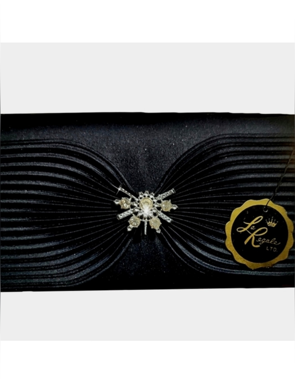 Black Clutch Bag w/ Crystal Embellished Silver Vintage Jewels